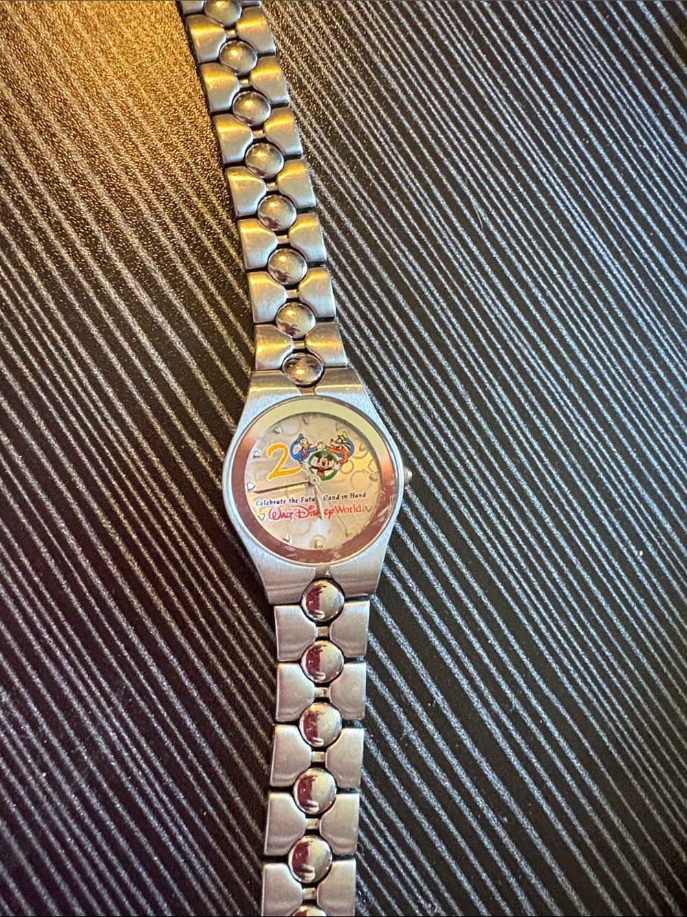 Disney Silver-Tone 20th Anniversary Character Bracelet Watch with Colorful Dial